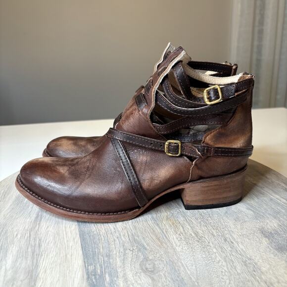 Freebird by Steven Stair Brown Leather Cutout Ankle Boots Buckle Strap Women’s 9 - Picture 2 of 9
